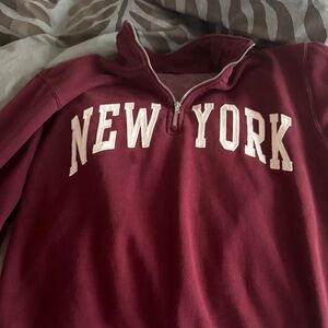 Brandy Melville Burgundy New York Zip-Up Sweater